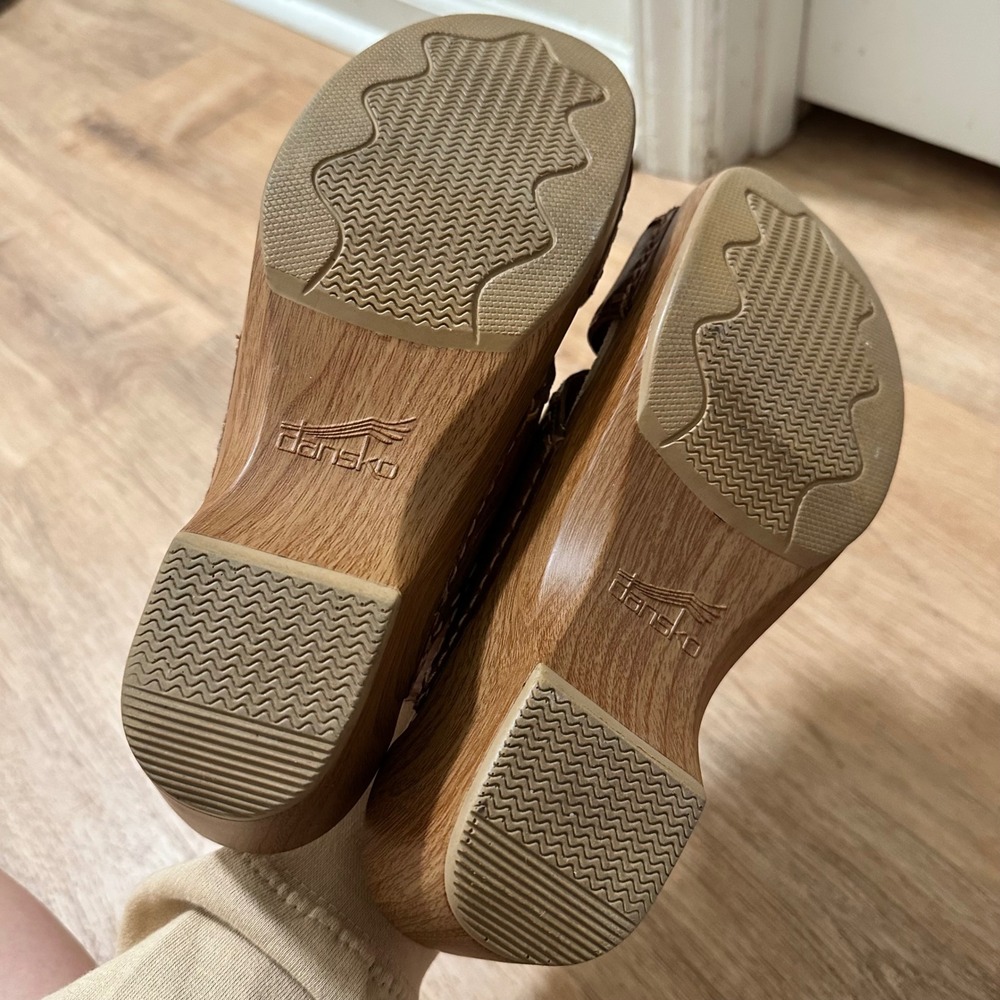 Dansko | Brown Leather Whipstitch Sunburst Platform Clog Slide Sandals, EU 39 - Picture 7 of 8
